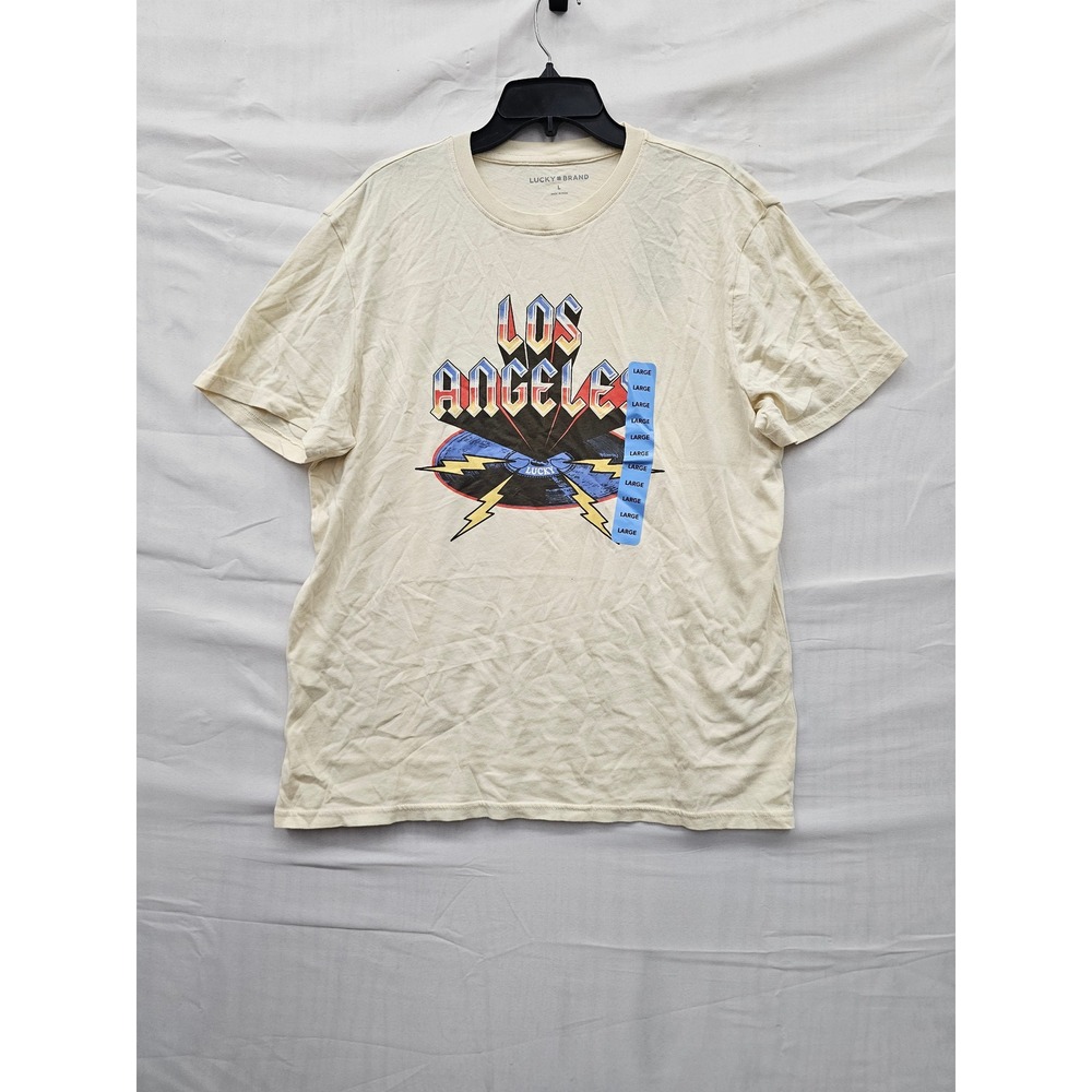 Lucky Brand Mens Los Angeles Graphic‎ T-Shirt Cream Cotton Casual Size Large